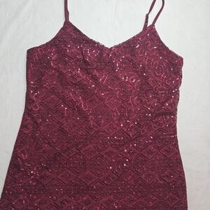 Vanity Essentials Cami Tank Top Maroon Red Sequin Sparkle Retro Y2K Party Ready